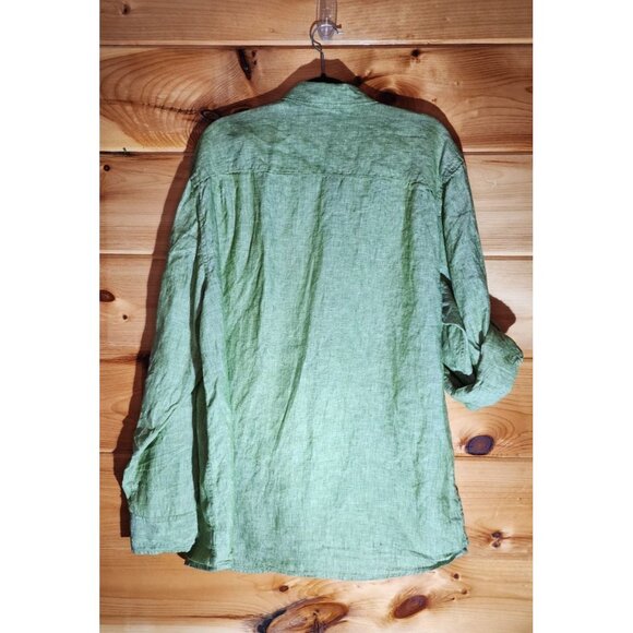 Ocean & Coast Men’s XL 100% Green Linen Button Up Shirt Rolled Long Sleeve - Picture 2 of 9